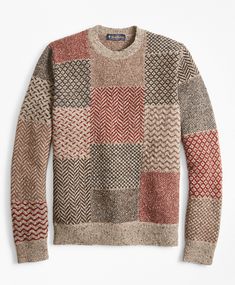 Unique Sweater, Patchwork Sweater, Men's Sweaters, Brooks Brothers, Crewneck Sweater, Merino Wool, Cashmere, V Neck, Wool