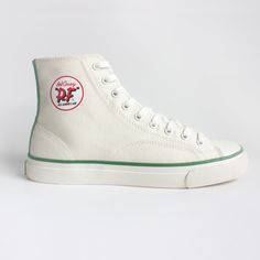 This Classic PF Flyers model was named after legendary Boston Celtic basketball player and member of the NBA 75, Bob Cousy. Cousy originally laced up this canvas style in 1957, and now they're back with a modernized look. Based on one of PF Flyers' best sellers from the 1960's, the All American features vintage detailing and honors a tradition rooted in comfort. Inspired for the court and designed for long lasting comfort. Signature Bob Cousy Patch Flat cotton laces Canvas upper for a lightweigh Cotton Lace-up Sneakers With Embroidered Logo, Sporty Cotton Canvas Shoes With Embroidered Logo, Cotton High-top Sneakers With Embroidered Logo, Lace-up High-top Sneakers With Embroidered Logo, Lace-up Cotton Canvas Shoes With Embroidered Logo, Retro Cotton Sneakers With Round Toe, Retro Canvas Sneakers With Laces, Cotton Retro Sneakers With Round Toe, White Cotton Canvas Shoes With Embroidered Logo