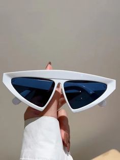 Triangle Futuristic Sunglasses White Shield Sunglasses With Uv Protection For Party, Retro Summer Shield Sunglasses For Beach, Retro Shield Sunglasses For Summer Beach, Casual White Cat Eye Sunglasses For Vacation, Trendy White Cat Eye Sunglasses For Vacation, White Cat Eye Sunglasses With Uv Protection For Vacation, White Casual Cat Eye Sunglasses For Vacation, White Casual Cat Eye Sunglasses For Summer, White Cat Eye Sunglasses For Spring Vacation