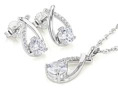 Bella Luce® white diamond simulant 5.35ctw round, rhodium over sterling silver jewelry set. Pendant measures approximately 0.88" L x 0.38" W with a 3 mm bail opening. Includes a 18"L x 0.03"W Singapore chain that has a 2" extender and a lobster claw clasp closer. Earrings measure approximately 0.63" L x 0.31" W and have push backings. The diamond equivalent weight is 3.24ctw. Silver Round Cut Jewelry Set For Formal Occasions, Formal Silver Jewelry Set With Round Cut, Anniversary Jewelry Sets In Sterling Silver With Round Cut, Sterling Silver Round Cut Jewelry Sets For Anniversary, Sterling Silver Jewelry Sets For Anniversary, Classic Silver Jewelry Sets With Brilliant Cut, Sterling Silver Diamond Cut Jewelry Set In Diamond White, Sterling Silver Jewelry Sets With Diamond Cut In White, White Sterling Silver Jewelry Sets With Diamond Cut