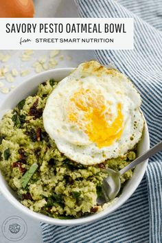 a bowl filled with rice and an egg on top