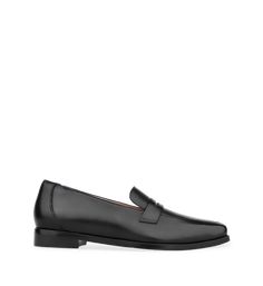 Piha Black Leather Loafers | Bared Footwear Classic Pointed Toe Calf Leather Slip-ons, Formal Calf Leather Slip-ons For Spring, Classic Flat Heel Calf Leather Loafers, Classic Calf Leather Loafers With Flat Heel, Chic Slip-on Loafers With Leather Lining, Classic Calf Leather Flats For Work, Classic Pointed Toe Moccasins With Branded Insole, Classic Loafers With Rubber Sole And Pointed Toe, Classic Pointed Toe Calf Leather Loafers