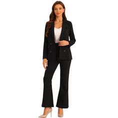 This casual work pants outfit is made up of several design points: Notched Lapel, Shoulder Pads, Long Sleeves, Double-Breasted, Pockets for Blazer, Elastic Back Pants, Zipper Up with Button Closure, Two Pockets for Pants. Classic and sophisticated, this business work suit set for women is the perfect addition to your professional wardrobe. The blazer features a timeless design with a single button closure and pockets, adding a touch of elegance to your office attire. The outfit is easily paired