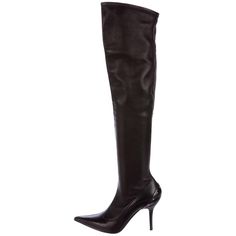 Tom Ford for Gucci Over-the-Knee Leather Boots Designer size - 7 1/2 ( European size 37.5 ) F/W 2003 Collection Black leather Gucci pointed-toe over-the-knee boots with gold-tone stud embellishments at covered heels and zip closure at sides. Calf Circumference - 14 inches, Shaft - 21, Heels - 4. Made in Italy Excellent condition - Display Model. Scorpio Outfits, Knee Thigh Boots, Tom Ford For Gucci, Tom Ford Gucci, Knee Stretches, Boots Thigh High, Gucci Heels, Thigh Boots, Christmas Feeling