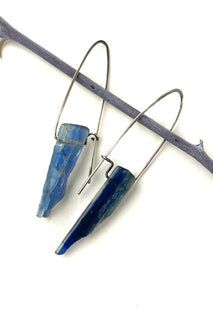 Blue Gemstone Kyanite Stick Earrings on Sterling Silver wire self clos – Louise Barker Designs Blue Sterling Silver Jewelry With Raw Stone, Sterling Silver Jewelry With Blue Raw Stone, Modern Blue Earrings With Natural Stones, Unique Blue Raw Stone Jewelry, Unique Blue Jewelry With Raw Stone, Everyday Blue Earrings With Natural Stones, Stick Earrings, Hammered Sterling Silver, Love Blue