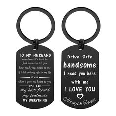 two key chains with the words to my husband on them