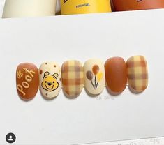 Pooh Bear Nails, Pooh Nail Art, Winnie The Pooh Nails, Nail Noel, Baby Shower Nails, Wood Nails