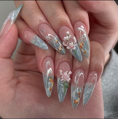 Soft Decay, Fish Nails, Purple Acrylic, Nail Stuff, Birthday Nails, Funky Nails, Floral Nails