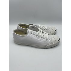 Introducing The Converse Jack Purcell Low Cut Sneakers In White Patent Leather. These Sneakers Are Perfect For Any Occasion, Whether You're Looking To Dress Up Or Down. The Leather Upper Material And Perforated Design Add A Touch Of Elegance To These Versatile Shoes. With A Us Shoe Size Of 9 And Eu Shoe Size Of 50, These Sneakers Are Suitable For Men Who Value Comfort And Style. The Low Top Shoe Shaft Style And Sneaker Type Make Them Perfect For Any Athletic Activity. Made In Japan, These Sneake Everyday White Canvas Sneakers, White Canvas Shoes With Rubber Sole For Everyday, White-sole Canvas Shoes With Perforated Toe Box For Streetwear, Low-top Canvas Shoes With Perforated Toe Box For Streetwear, Converse Low-top Sneakers With Rubber Waffle Outsoles, White Sporty Canvas Shoes With Perforated Toe Box, Sporty White Canvas Shoes With Perforated Toe Box, White Lace-up Canvas Shoes With Perforated Toe Box, Sporty Low-top Canvas Shoes With Perforated Toe Box