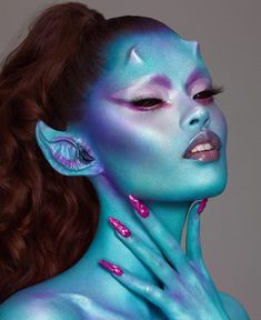 Makeup looks/ makeup ideas/ eye makeup/ eye shadow looks/ lips/ lipsticks /liparts/ hairstyles/ blue/ face art's/ alien Alien Fantasy Makeup, Teal Alien Makeup, High Fantasy Makeup, Alien Makeup Aesthetic, Blue Alien Makeup, Extraterrestrial Makeup, Alien Makeup Halloween, Extreme Makeup Looks, Alien Makeup Looks