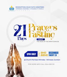 the poster for 21 days prayer and fasting with two hands in front of it