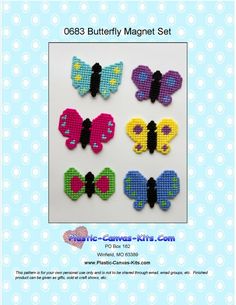 the butterfly magnet set is shown in four different colors and sizes, including pink, blue,