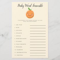 Little Cutie Baby Word Scramble Game Yellow Editable Blank Baby Body Wash, Price Is Right Games, Scramble Game, Baby Shower Wording, Baby Shower Giraffe, Baby Word Scramble, Word Scramble