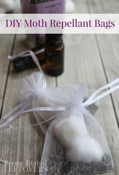 an organ bag filled with tea bags and lavenders on top of a wooden table