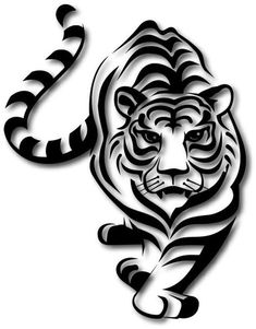 a black and white tiger logo on a white background