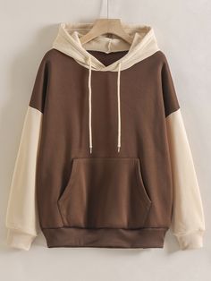 Coffee Brown Casual Collar Long Sleeve Fabric Colorblock Pullovers Embellished Slight Stretch Fall/Winter Women Sweatshirts Brown Hoodie, Women Sweatshirts, Lined Hoodie, Striped Hoodie, Pullover Shirt, Colorful Hoodies, Casual Hoodie, Look Cool