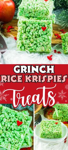 square grinch rice krispies on plate Grinch Dessert Ideas, Rice Krispies Treats Recipe, Homemade Rice Krispies, Rice Krispie Treats Recipe, Rice Krispies Treat, Favorite Christmas Desserts, Krispie Treats Recipe, Rice Krispies Treats