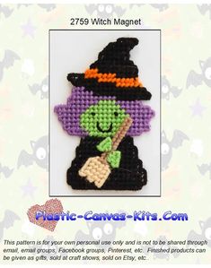 this is an image of a cross stitch pattern for a halloween witch with a broom