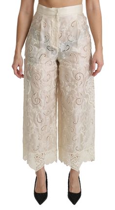 Dolce & Gabbana Elegant High Waist Palazzo Cropped Women's Pants Cropped Pants Women, Designer Outlet, Dolce E Gabbana, Cream Lace, Cropped Trousers, Fashion Outlet, High End Fashion, Large Fashion, Dolce & Gabbana