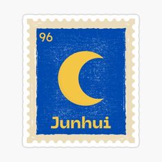 a postage stamp with the word juhju written in blue and yellow sticker