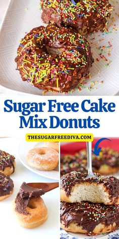 sugar free cake mix doughnuts with chocolate frosting and sprinkles