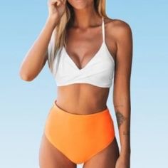 This 2 Pc Swim Suit Is Size Small And Made By Cupshe. It Is New With Tags. Perfect For The Beach Or Pool. White Halter Neck Tankini For Swimming, White Triangle Top Tankini For Pool, White High Waist Tankini For Sunbathing, White High Waist Summer Tankini, White High Waisted Tankini For Beach, White Triangle Top Tankini For Summer, High Waist White Tankini For Beach, White Halter Neck Tankini For Pool, White High Waist Tankini For Poolside