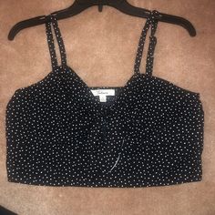 Junior Girls’ Takara Black And White Crop Top Nwt Size L Black Crop Top With White Polka Dots, Tie In Front, Adjustable Straps, Very Comfortable, Stretchy Material On Back Perfect For Summer From A Smoke-Free & Pet-Free Household :) Fitted Polka Dot Casual Tank Top, Cute Polka Dot Sleeveless Top, Polka Dot Sleeveless Cotton Top, Sleeveless Polka-dotted Cotton Top, Sleeveless Polka Dot Cotton Tops, Cute Black Summer Crop Top, Cute Black Crop Top For Summer, Cute Fitted Polka Dot Tops, Fitted Polka Dot Cute Tops