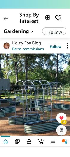 an instagram page on the iphone shows several circular metal structures in a park with trees and grass