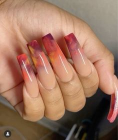 Orange And Green Marble Nails, 90s Nails Acrylic Curved, Drip Nails, Edgy Nails, Classy Acrylic Nails, Long Acrylic Nails Coffin, Exotic Nails, Square Acrylic Nails