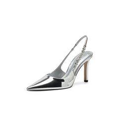 Shiny High Heels Slingback Silver Women Pumps Metallic Crystal Sandals Pointy Toe Stiletto Heeled Shoes Party Dress Shoes Woman Heels Slingback, Very High Heels, Shoes Party, Crystal Sandals, Super High Heels, Stiletto Shoes, Casual Heels, Dress Shoes Womens, Silver Shoes