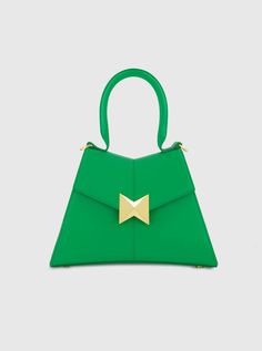 Angular Small Green Leather Handbag With Gold Hardware Green Leather Handbag, Summer Bridesmaid Dresses, Bride Groom Dress, Classic Handbags, Floral Knit, Chic Top, Mac Duggal, How To Make Handbags, Wedding Guest Dress Summer