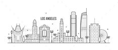 the los angeles skyline is shown in black and white, with buildings on each side