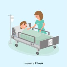 a woman standing next to a child in a hospital bed