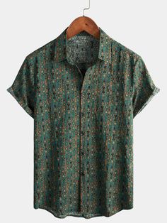 Men's Vintage Paisley Print 70s Button Up Green Boho Retro Tribal Shor – Atlanl Mens Hippie T Shirt, Luxury Multicolor Men's Camp Shirt, Cheap Casual Men's Camp Shirt, Cheap Multicolor Men's Camp Shirt, Cheap Men's Ring-spun Cotton T-shirt, Cheap Patterned Camp Shirt For Vacation, Cheap Vintage Outdoor Tops, Mens Small Print Shirt, Yellow Lace Shirt Mens