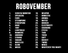 a black and white poster with the words roboveember written in bold font