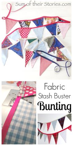 fabric stash buster bunting with scissors and ribbon