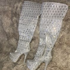 Never Been Worn In The Box Size 7 Absolutely Gorgeous! Disco Mirror, Heel Boots, High Heel Boots, Thigh High, Shoes Heels Boots, Thigh Highs, High Heel, Shoes Women Heels, Silver Color