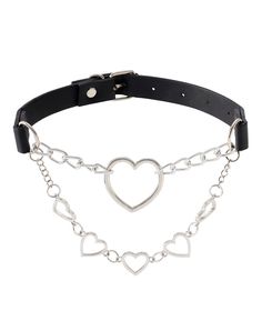 Exclusively at Spencer's Includes: 1 Choker Adjustable Length: 16" Material: Zinc, steel, polyurethane Buckle closure Jewelry Care: Wipe clean or use Spencer's Jewelry Wipes Imported Note: Do not use any harsh, alcohol-based chemicals as this may cause tarnishing This is a decorative item and should not be worn to sleep Goth Anime, Spencers Gifts, Heart Choker, Heart Chain, Necklace Heart, Chain Choker Necklace, Choker Collar, Jewelry Choker, Chain Choker