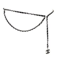 Chanel Black Leather and Silver Chain Belt with CC Charm For Sale at 1stDibs Chanel Chain Belt Outfit, 90 Actress, Black Belt Chanel, Chain Belt Outfit, Chanel Belt Bag, Luxury Silver Metal Chain Belt, Belt Chanel, Silver Chain Belt, Goth Chain Belt