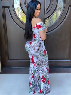 Material: Polyester and Spandex.Features: Off-shoulder. Bandage. Cut Out. Short Sleeve. Leaf Printed. Floral. Bodycon Maxi Dress. Stretch Off-shoulder Vacation Dress, Floral Dress Formal, Boho Swimwear, Bodycon Maxi Dress, Lace Formal Dress, Floral Bodycon, Split Maxi Dress, Clubwear Dresses, Bodycon Maxi Dresses