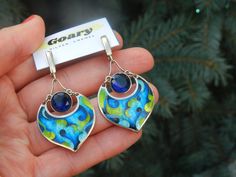 Georgian cloisonne enamel earrings with blue zircon stone unique handmade artisan earrings minankari vitreous enamel champleve plique a jour Plique A Jour, Cloisonne Enamel Jewelry, Vitreous Enamel, Artisan Earrings, Cloisonne Enamel, Enamel Earrings, Blue Zircon, Enamel Jewelry, Buy Handmade