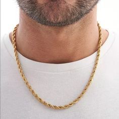 Brand New 18k Gold Men's Braided Rope Chain Necklace Details: Length 22" Width 6mm Genuine 18k Gold Plated Sterling Silver Retail Price $295 Buy With Confidence From A Trusted Seller With A 99%+ Feedback Rating! A0190 (Id-202) Men’s Gold Chain, Men’s Chains, Mens Gold Chain Necklace, Gold Neck Chain, Wolf Pendant Necklace, Leather Cord Bracelets, Pendant Necklace Simple, Surfer Necklace, Gold Rope Chains