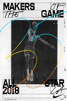 an advertisement for a basketball game with the player jumping in the air