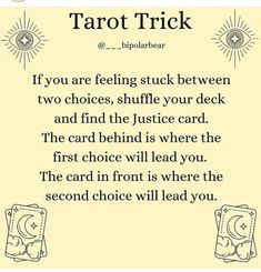 the tarot trick is written in black and white on a yellow background with an image of