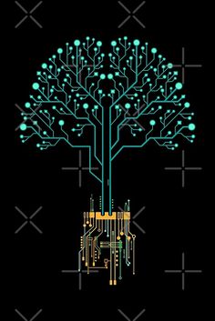 an electronic circuit board with a tree on it's side and dots all over the top