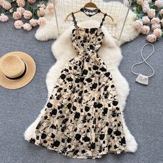 Vintage Black Floral Dress Summer Women Holiday Dress P224 Fabric: blended Color: AS PHOTO Size(cm): S,M,L,XL ​S Bust 84 Waist 66 Skirt Length 108M Bust 88 Waist 70 Skirt Length 109L Bust 92 Waist 74 Skirt Length 110 XL Bust 96 Waist 78 Skirt Length 110 Dark Academia Dress Formal, Dark Academia Dress, Girly Backpacks, Vintage Prairie Dress, Mood Designer Fabrics, Holiday Dresses Women, Black Floral Dress, Summer Fresh, Preppy Dresses