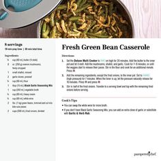 the recipe for fresh green bean casserole is shown