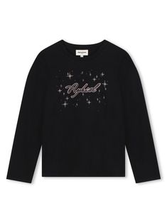 black/multicolour cotton lightweight jersey logo print to the front rhinestone embellishment round neck long sleeves straight hem Teen Boy Outfits, Dress With Jean Jacket, Baby Boy Accessories, Dolce And Gabbana Kids, Jersey Logo, Sonia Rykiel, Stella Mccartney Kids, Suits Coats, Swimwear Tops