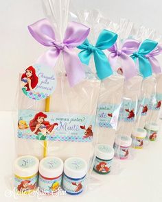 the little mermaid party favors are ready to be put in their bags and put on display