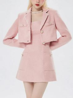 Product Show： Coat S Bust 88cm Shoulder 39cm length 32cm Waist 64cm Sleeve 59cm M Bust 92cm Shoulder 40cm length 33cm Waist 67cm Sleeve 60cm L Bust 96cm Shoulder 41cm length 34cm Waist 70cm Sleeve 61cm XL Bust 100cm Shoulder 42cm length 35cm Waist 73cm Sleeve 62cm Dress S Bust 80cm Shoulder 32cm Length 76cm Waist 60cm M Bust 84cm Shoulder 33cm Length 77.5cm Waist 64cm L Bust 88cm Shoulder 34cm Length 79cm Waist 68cm XL Bust 92cm Shoulder 35cm Length 80.5cm Waist 72cm Kawaii Style Fitted Mini Dress For Party, Fitted Kawaii Mini Dress For Party, Kawaii Fitted Mini Dress For Party, Elegant Mini Length Sets For Spring, Elegant Mini Length Spring Sets, Elegant Pink Winter Sets, Cute Pink Mini Dress For Fall, Cute Fitted Sets With Buttons, Feminine Fitted Sets With Mini Length